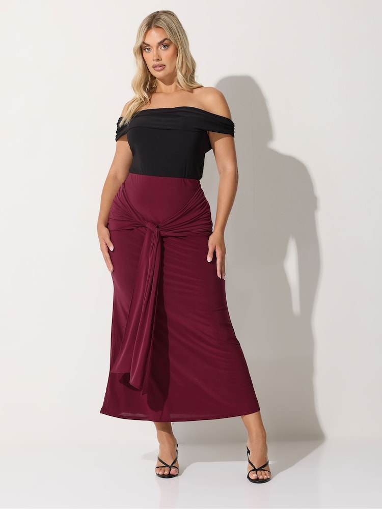 Yours Curve Red Limited Tie Maxi Skirt - Image 2 of 6 Yours Curve Red Limited Tie Maxi Skirt - Image 2 of 6
