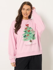 Yours Curve Pink Bow Tree Novelty Sweatshirt - Image 1 of 5