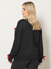 Yours Curve Black 3D Bow Detail Cardigan - Image 3 of 6