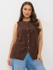 Yours Curve Brown Scuba Waistcoat - Image 1 of 5