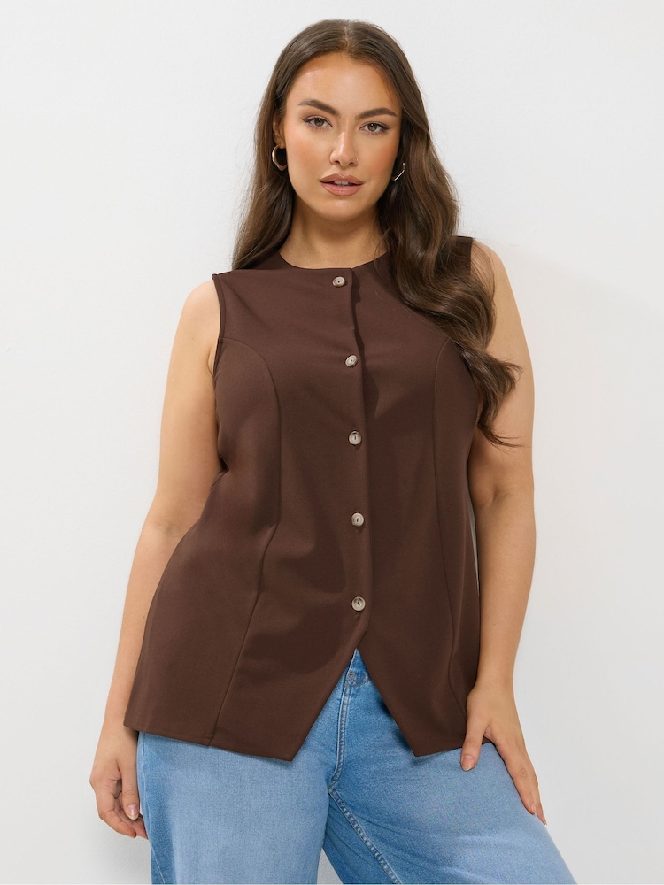 Yours Curve Brown Scuba Waistcoat - Image 1 of 5