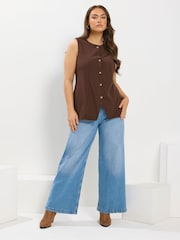 Yours Curve Brown Scuba Waistcoat - Image 2 of 5