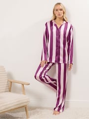 Long Tall Sally Red Wide Stripe Satin Pyjamas Set - Image 2 of 5