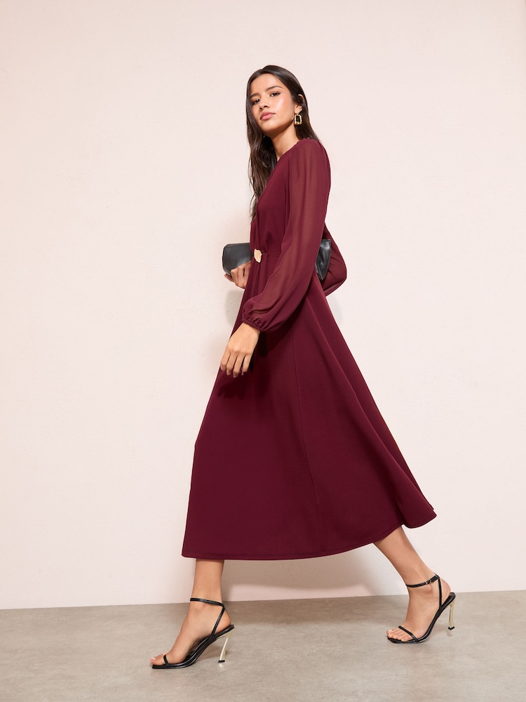 Midi Dress Red Chiffon Dress Uk Buy Friends Like These Red Chiffon Long Sleeve Hardware Detail