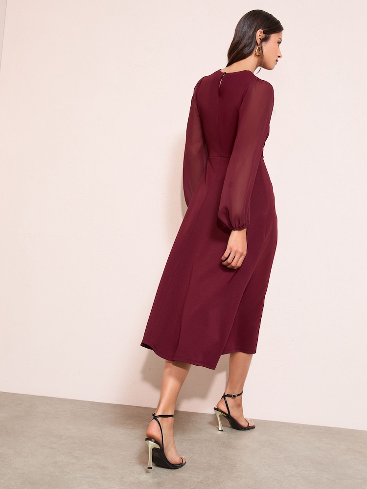 Friends Like These Red Chiffon Long Sleeve Hardware Detail Midi Dress - Image 4 of 4