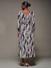 Jolie Moi Blue Jersey Belted Long Sleeve Maxi Dress - Image 2 of 6