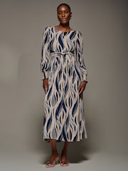 Jolie Moi Blue Jersey Belted Long Sleeve Maxi Dress - Image 3 of 6