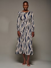 Jolie Moi Blue Jersey Belted Long Sleeve Maxi Dress - Image 4 of 6