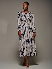 Jolie Moi Blue Jersey Belted Long Sleeve Maxi Dress - Image 5 of 6