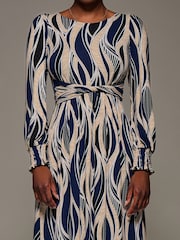 Jolie Moi Blue Jersey Belted Long Sleeve Maxi Dress - Image 6 of 6