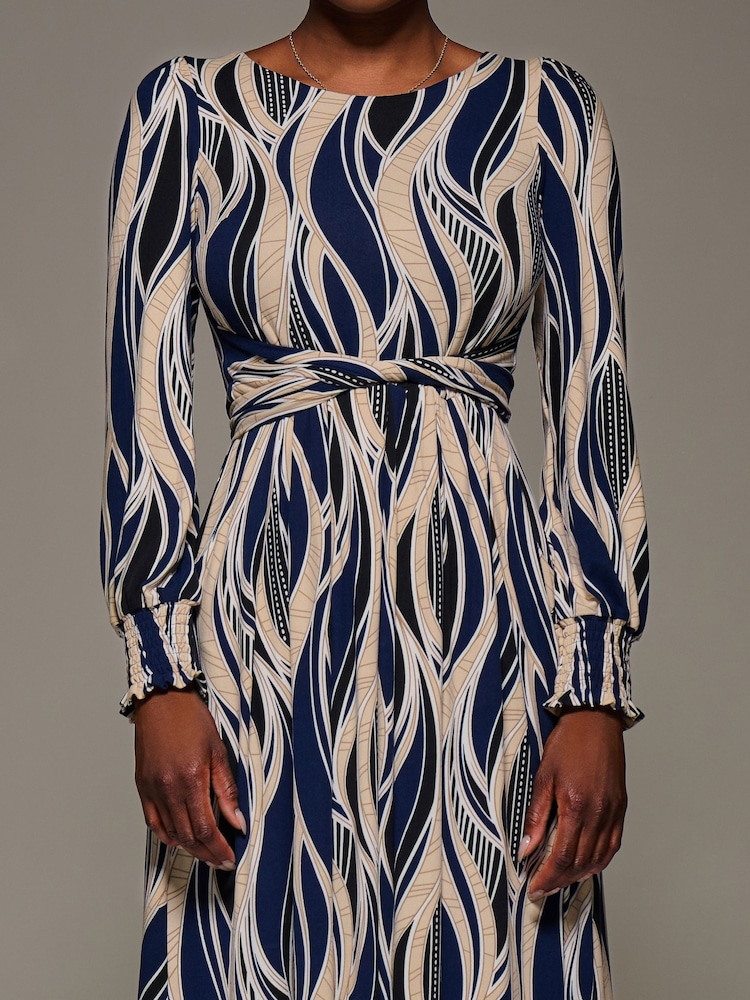 Jolie Moi Blue Jersey Belted Long Sleeve Maxi Dress - Image 6 of 6