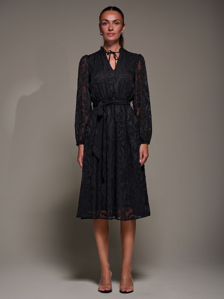 Jolie Moi Black Tie Neck Chiffon Midi Dress - Image 1 of 6 Jolie Moi Black Tie Neck Chiffon Midi Dress - Image 1 of 6