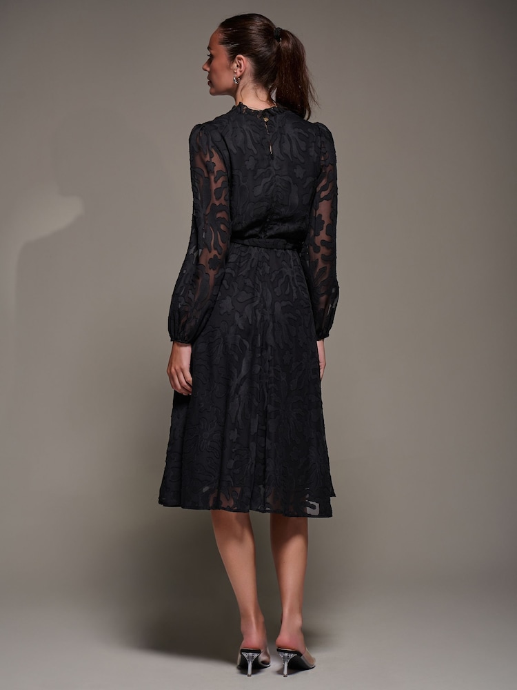 Jolie Moi Black Tie Neck Chiffon Midi Dress - Image 2 of 6 Jolie Moi Black Tie Neck Chiffon Midi Dress - Image 2 of 6