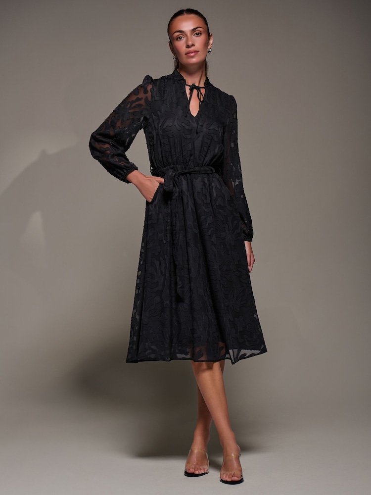 Jolie Moi Black Tie Neck Chiffon Midi Dress - Image 6 of 6 Jolie Moi Black Tie Neck Chiffon Midi Dress - Image 6 of 6