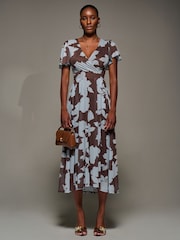 Jolie Moi Brown Mesh Short Sleeve Midaxi Dress - Image 1 of 6