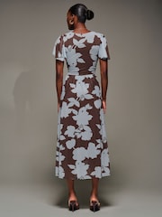 Jolie Moi Brown Mesh Short Sleeve Midaxi Dress - Image 2 of 6