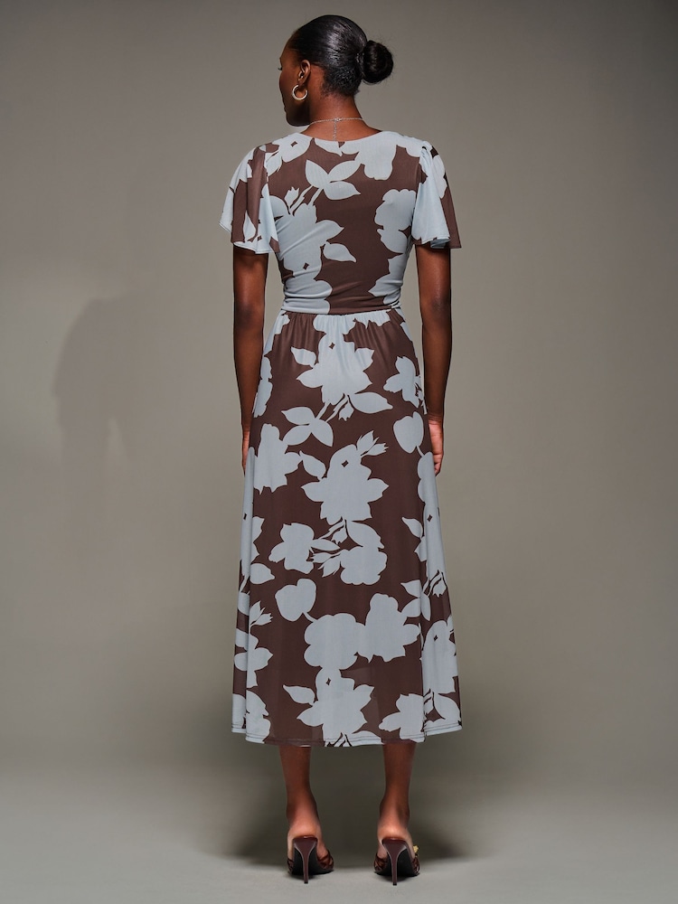 Jolie Moi Brown Mesh Short Sleeve Midaxi Dress - Image 2 of 6 Jolie Moi Brown Mesh Short Sleeve Midaxi Dress - Image 2 of 6