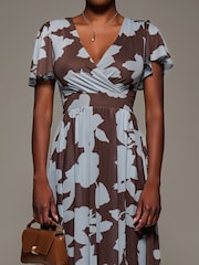 Jolie Moi Brown Mesh Short Sleeve Midaxi Dress - Image 3 of 6
