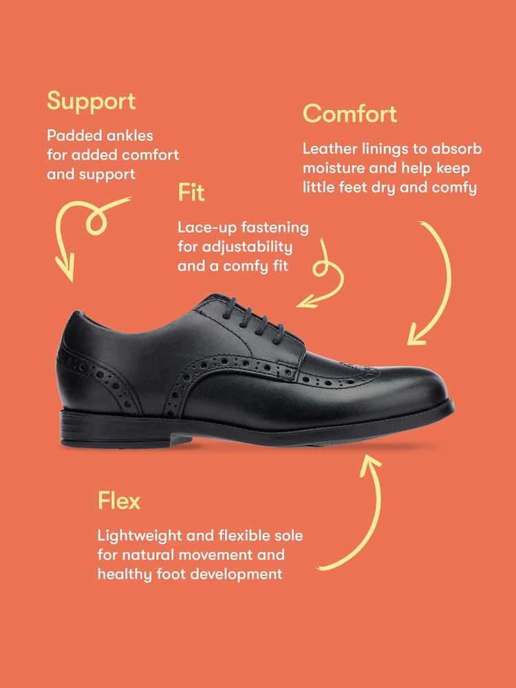 Black Leather Standard Fit Brogue Leather Smart School Shoes F & G Fit - Image 7 of 7 Black Leather Standard Fit Brogue Leather Smart School Shoes F & G Fit - Image 7 of 7