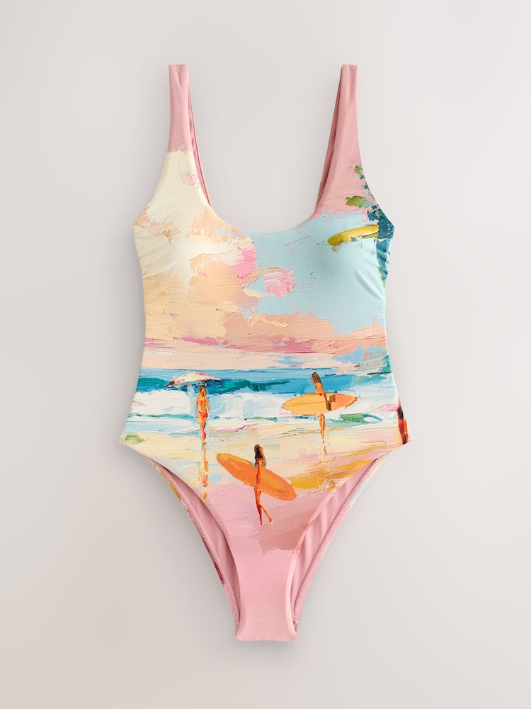 Surfer Scenic Print Scoop Neck Swimsuit - Image 1 of 4 Surfer Scenic Print Scoop Neck Swimsuit - Image 1 of 4