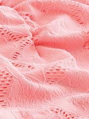 Neon Pink Broderie Shaping Tummy Control Bandeau Swimsuit - Image 3 of 3