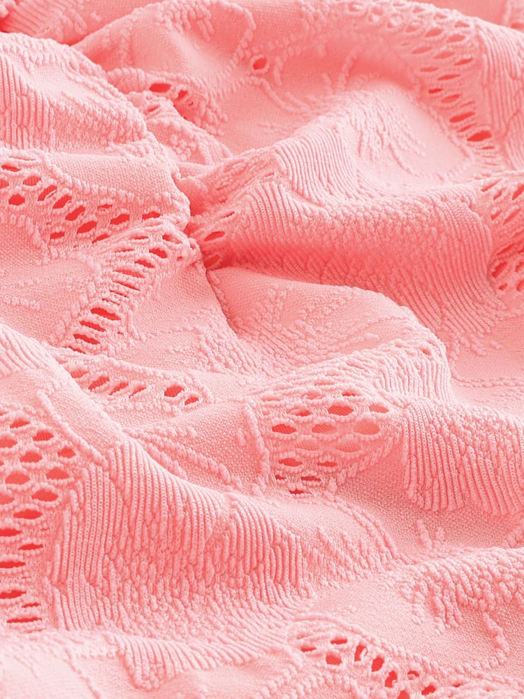 Neon Pink Broderie Shaping Tummy Control Bandeau Swimsuit - Image 3 of 3