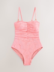 Neon Pink Broderie Shaping Tummy Control Bandeau Swimsuit - Image 5 of 7