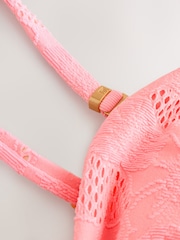 Neon Pink Broderie Shaping Tummy Control Bandeau Swimsuit - Image 6 of 7