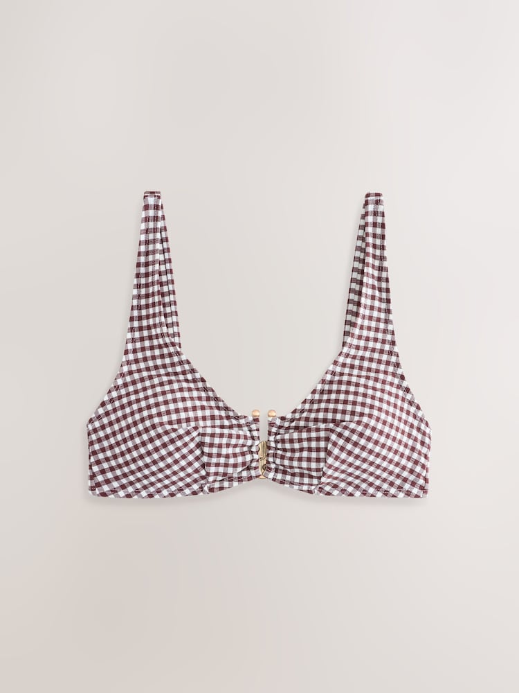 Chocolate Brown Gingham Crop Bikini Top - Image 1 of 3