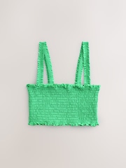 Green Shirred Bandeau Bikini Top - Image 1 of 3