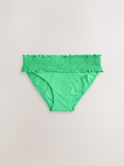 Green Shirred High Leg Bikini Bottoms - Image 1 of 3