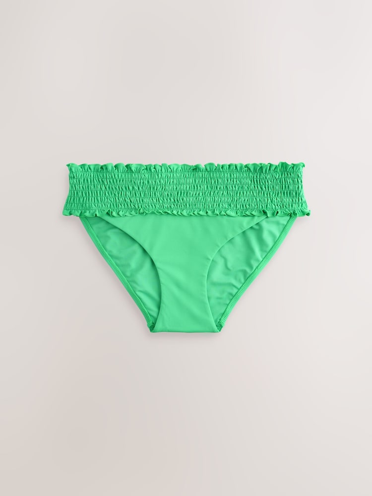 Green Shirred High Leg Bikini Bottoms - Image 1 of 3