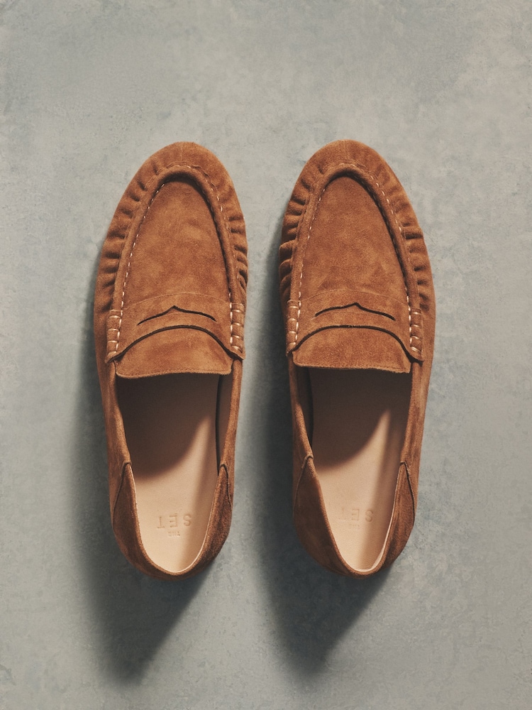 The Set Tan Brown Premium Suede Loafers - Image 1 of 4 The Set Tan Brown Premium Suede Loafers - Image 1 of 4