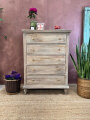Kirei Home Natural Mango Wood Five Drawer Tallboy - Image 2 of 6