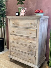 Kirei Home Natural Mango Wood Five Drawer Tallboy - Image 3 of 6