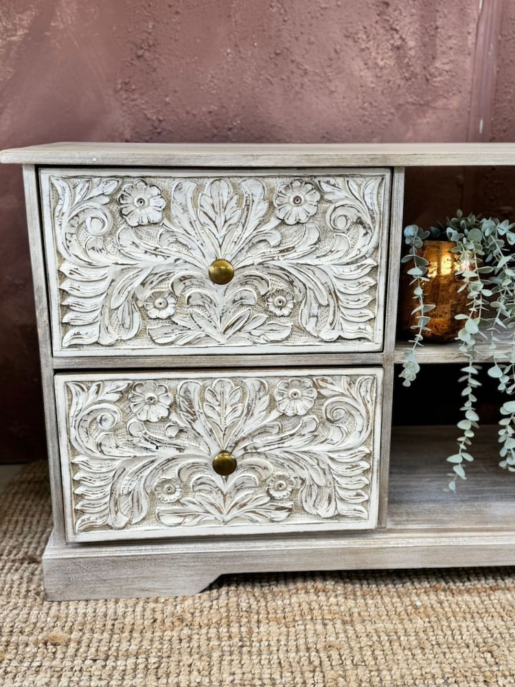 Kirei Home White Whitewashed Mango Wood TV Unit - Image 4 of 4
