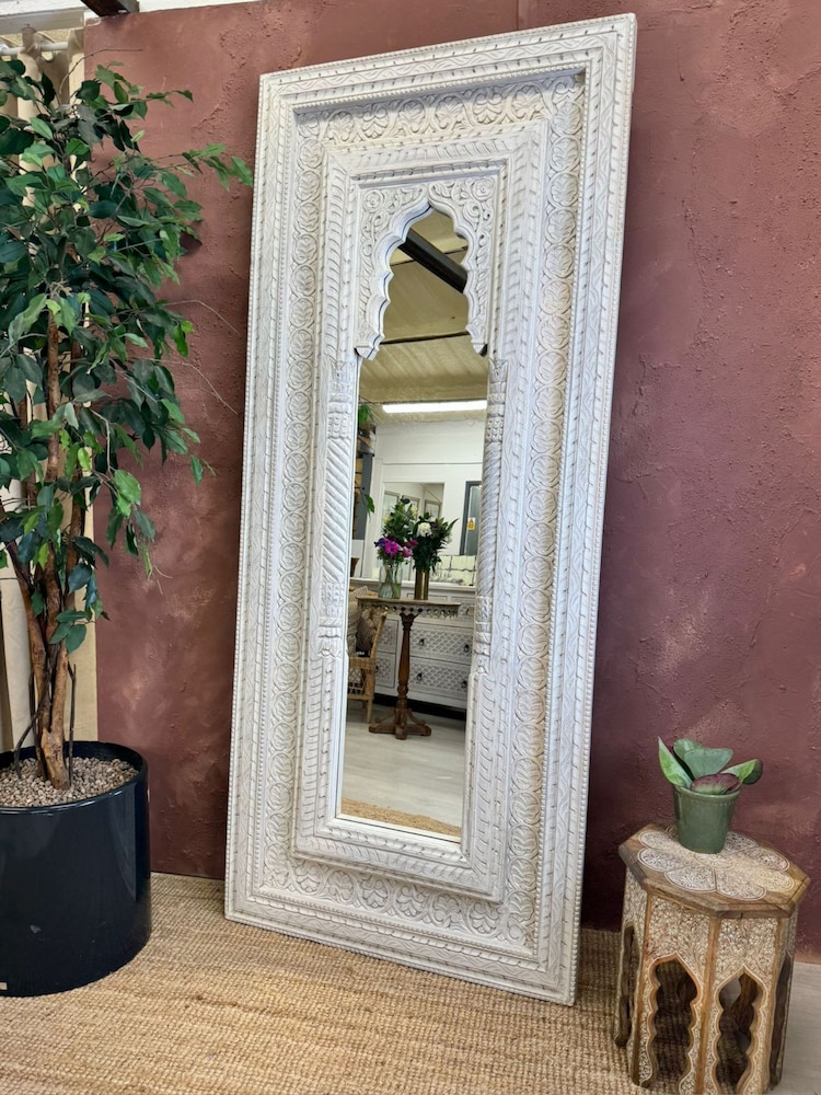 Kirei Home White Tall Whitewashed Floor Mirror - Image 1 of 4