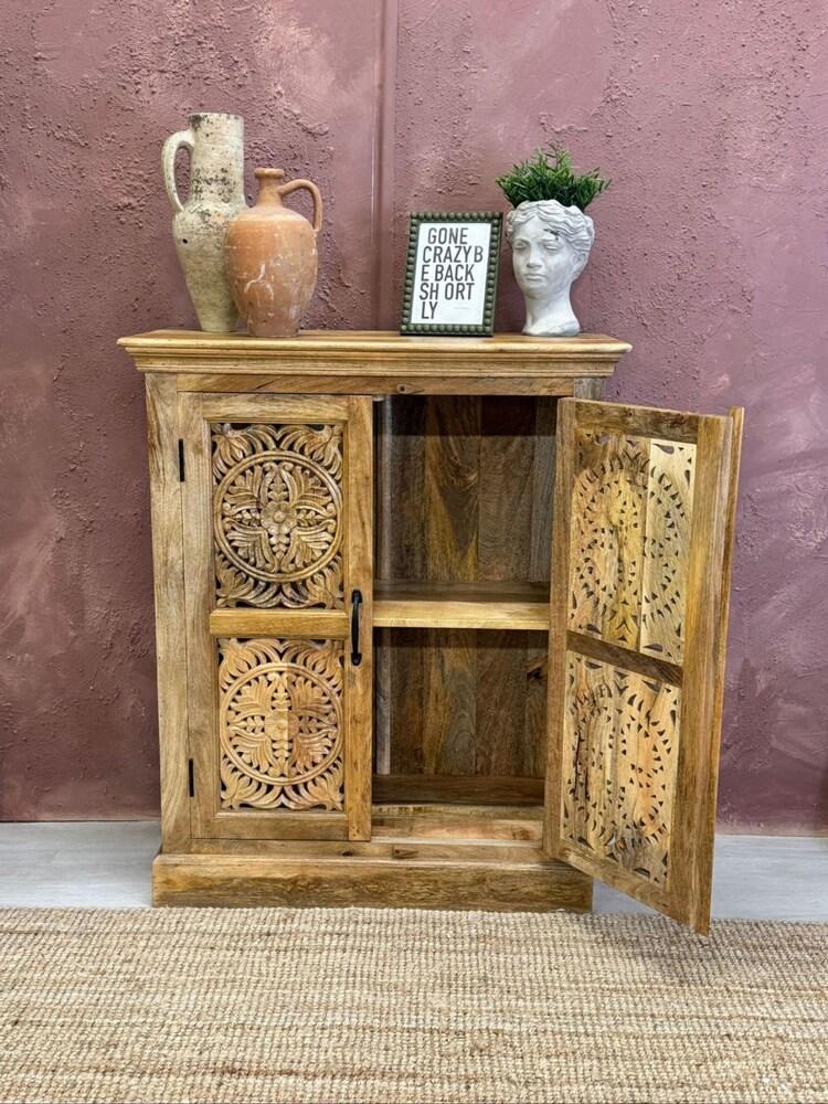 Kirei Home Natural Hand Carved Mango Wood Sideboard - Image 2 of 4