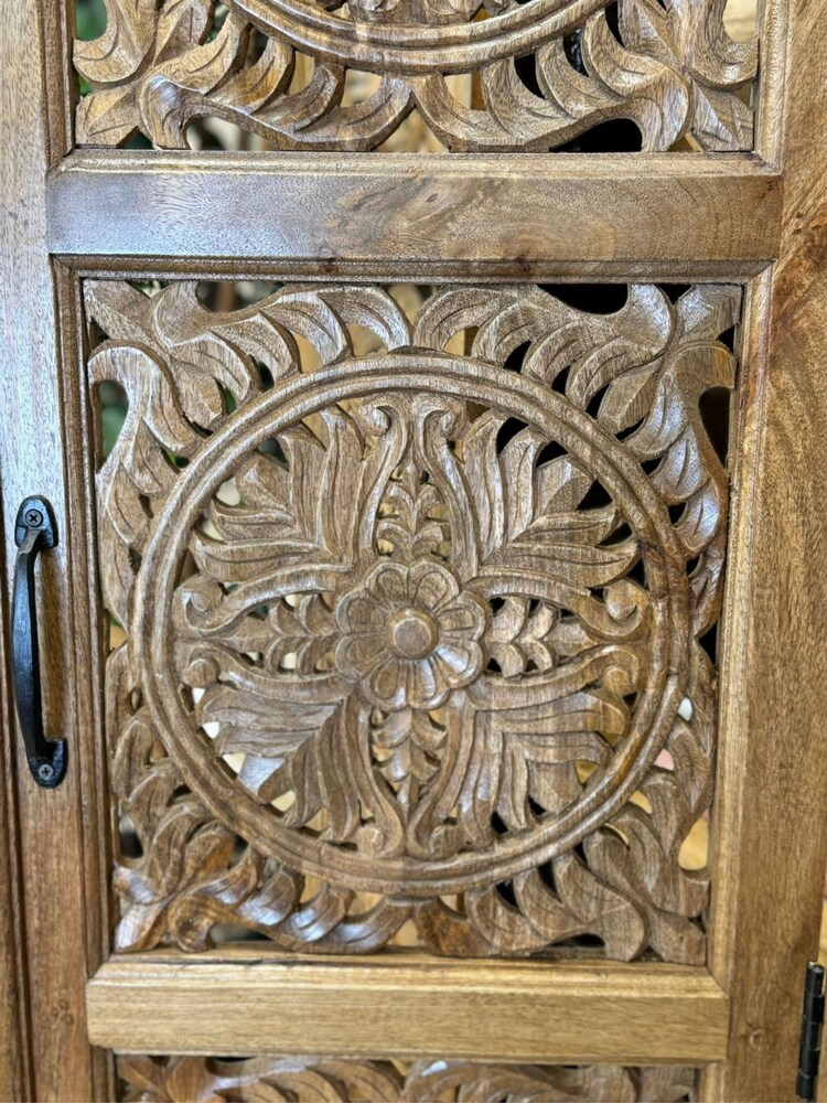 Kirei Home Natural Hand Carved Mango Wood Sideboard - Image 4 of 4