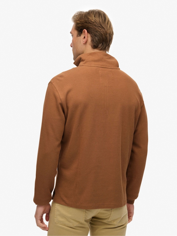 Superdry Brown Ribbed Half Zip Jumper - Image 2 of 7 Superdry Brown Ribbed Half Zip Jumper - Image 2 of 7
