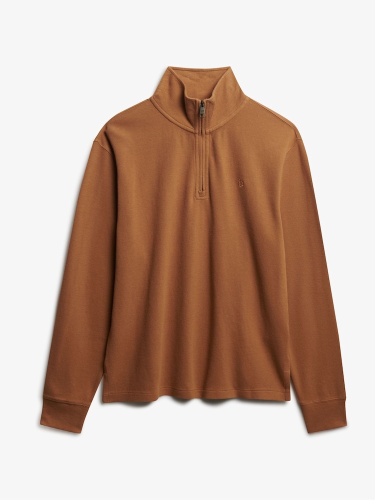 Superdry Brown Ribbed Half Zip Jumper - Image 7 of 7 Superdry Brown Ribbed Half Zip Jumper - Image 7 of 7