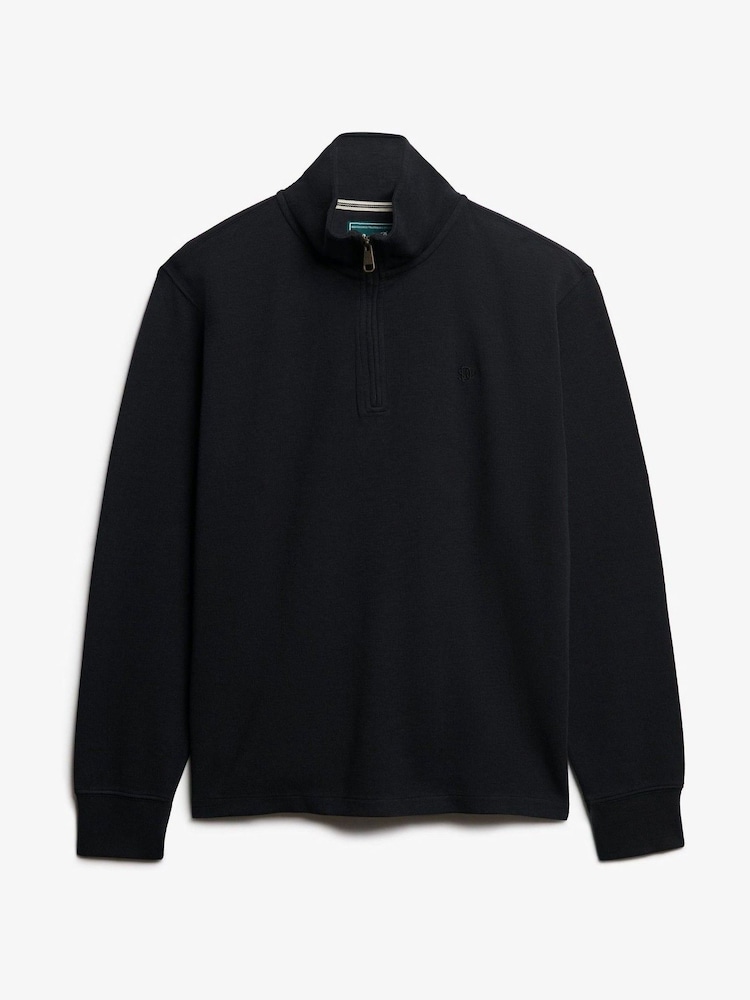 Superdry Black Ribbed Half Zip Jumper - Image 1 of 1 Superdry Black Ribbed Half Zip Jumper - Image 1 of 1