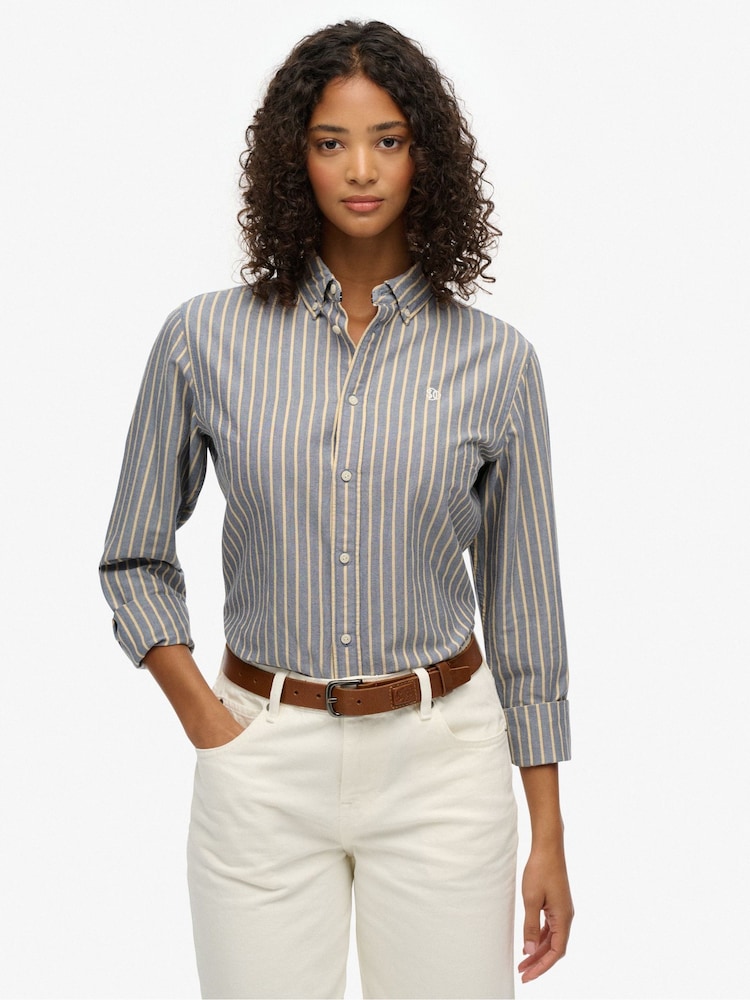 Superdry Yellow Slim Oxford Button Down Long Sleeve Shirt - Image 1 of 7 Superdry Yellow Slim Oxford Button Down Long Sleeve Shirt - Image 1 of 7