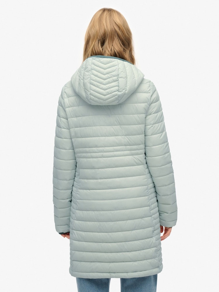 Superdry Grey Hooded Fuji Lite Mid Length Padded Jacket - Image 2 of 8 Superdry Grey Hooded Fuji Lite Mid Length Padded Jacket - Image 2 of 8