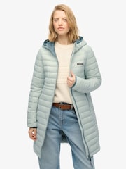 Superdry Grey Hooded Fuji Lite Mid Length Padded Jacket - Image 3 of 8