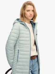 Superdry Grey Hooded Fuji Lite Mid Length Padded Jacket - Image 5 of 8