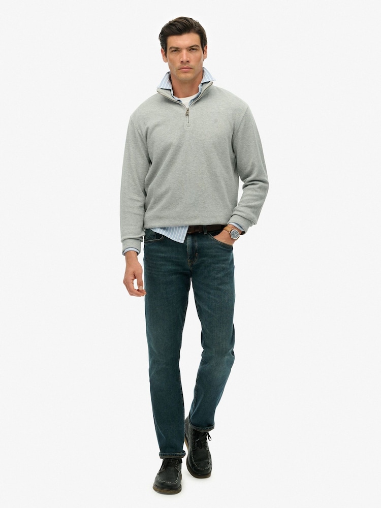 Superdry Grey Ribbed Half Zip Jumper - Image 1 of 7 Superdry Grey Ribbed Half Zip Jumper - Image 1 of 7