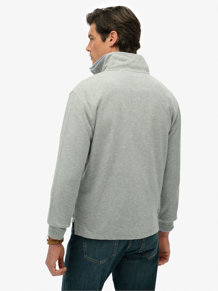 Superdry Grey Ribbed Half Zip Jumper - Image 2 of 7 Superdry Grey Ribbed Half Zip Jumper - Image 2 of 7