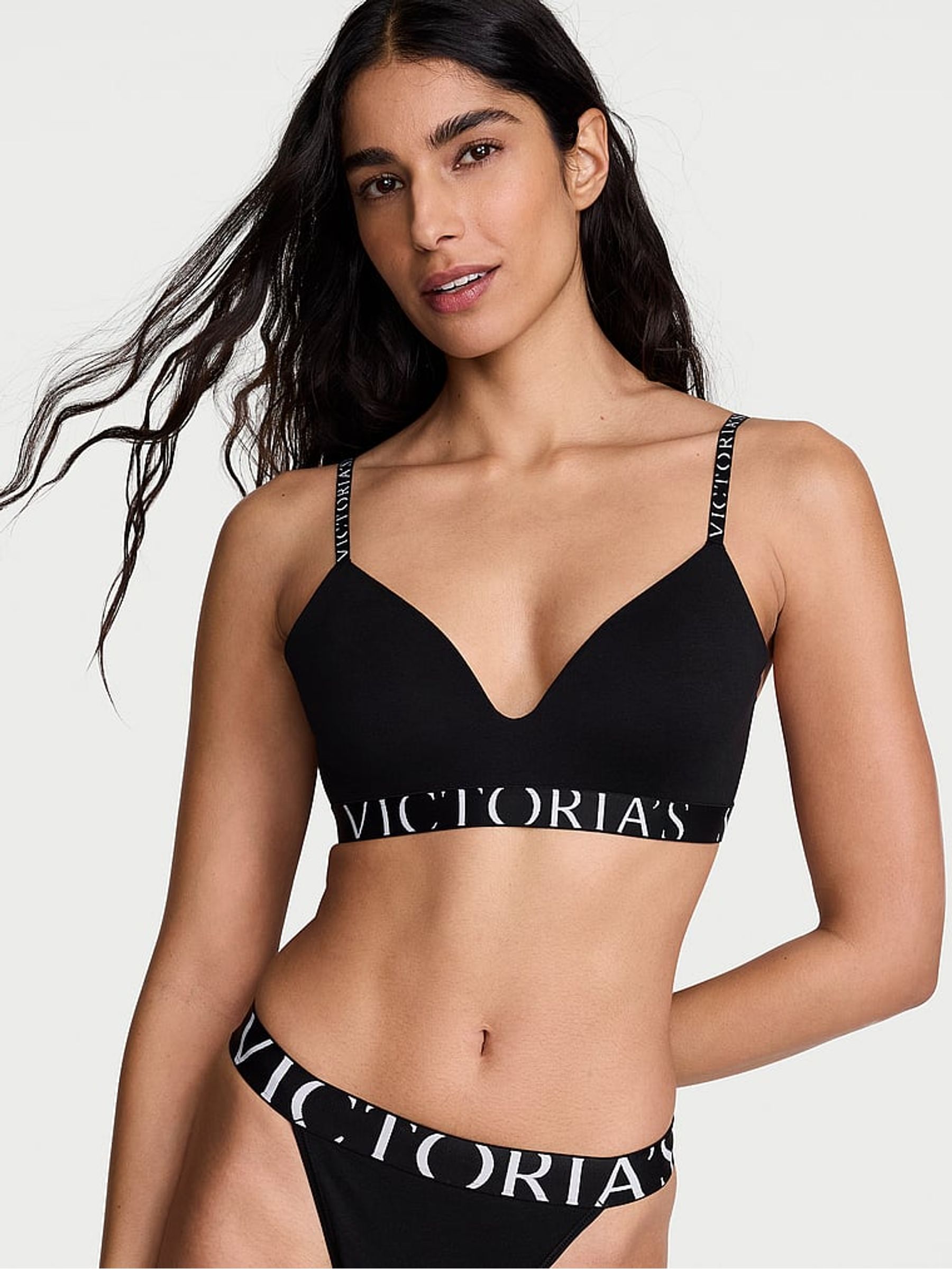 Victoria's Secret Black Lightly Lined Non Wired Cotton Exploded Logo Bra