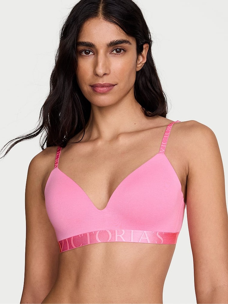 Victoria's Secret Pink Sugar Lightly Lined Non Wired Cotton Exploded Logo Bra - Image 1 of 5 Victoria's Secret Pink Sugar Lightly Lined Non Wired Cotton Exploded Logo Bra - Image 1 of 5